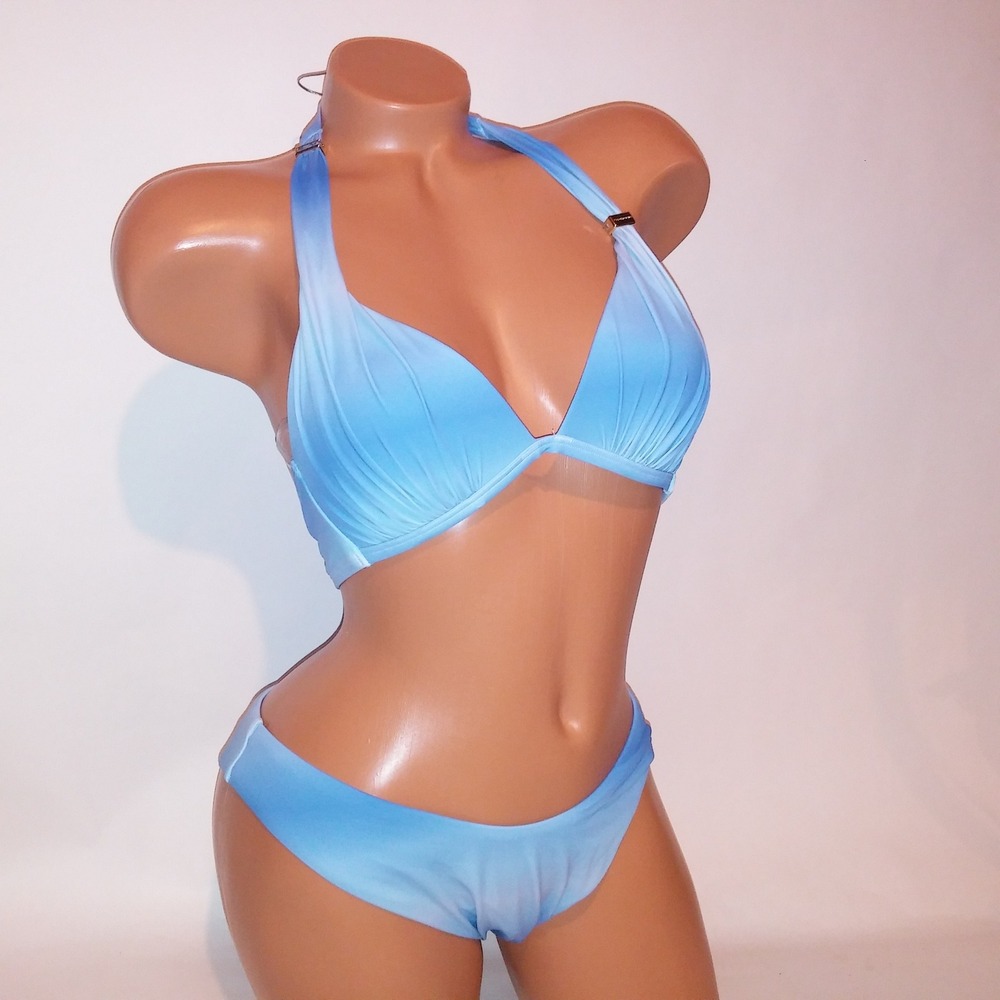 Victoria Secret Swim Bikini Medium Top Large Bottom Blue Ombre Triangle New